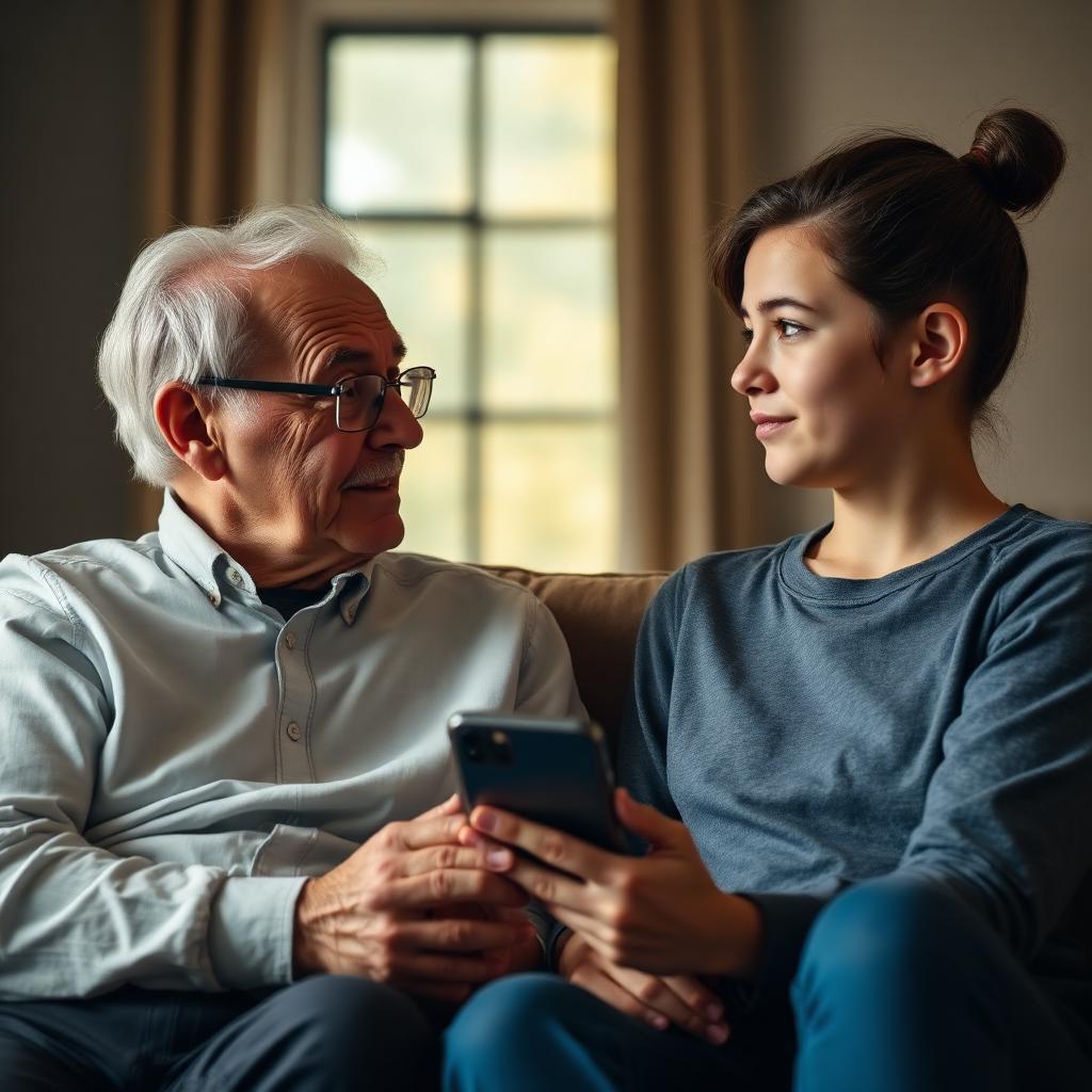 Family members confidently using a smartphone together